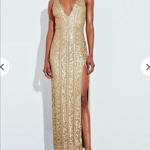 Silver plunge maxi dress formal gown